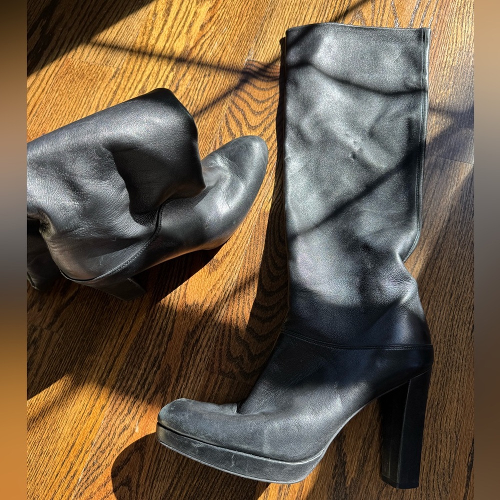 Stuart Weitzman YULIANA Soft Leather Black Heeled Boots 8 1/2